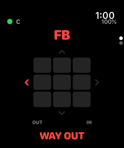 Apple Watch showing a fastball called way outside, with the left arrow lit and Way Out printed below